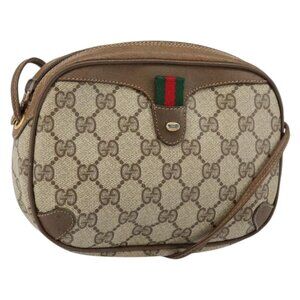 Authentic GUCCI GG Supreme Web Sherry Line Bag PVC Beige Gold 89 02 066